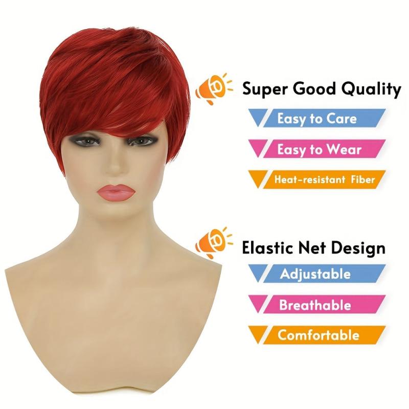 Short Red Wigs For Women Layered Heat Resistant Cosplay Wig