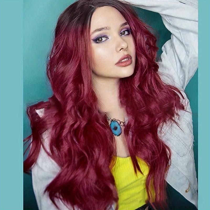 66 cm Burgundy Wavy Wig Long Body Wavy Hair Natural Synthetic Full Wig