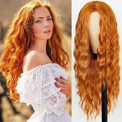 66 cm Burgundy Wavy Wig Long Body Wavy Hair Natural Synthetic Full Wig