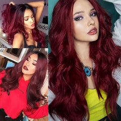 66 cm Burgundy Wavy Wig Long Body Wavy Hair Natural Synthetic Full Wig