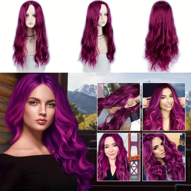 66 cm Burgundy Wavy Wig Long Body Wavy Hair Natural Synthetic Full Wig