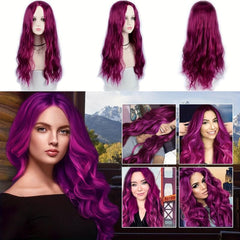 66 cm Burgundy Wavy Wig Long Body Wavy Hair Natural Synthetic Full Wig