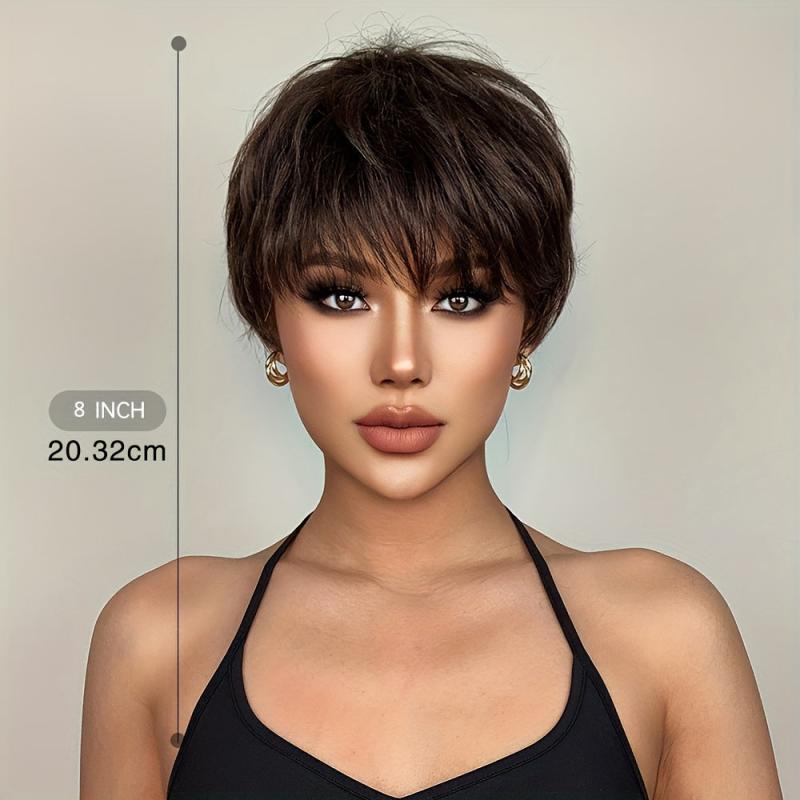 Short Straight Synthetic Wig With Bangs for Women