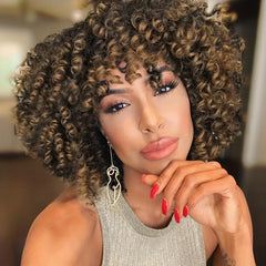 Short Kinky Curly Wig Ombre Brown Afro Wig