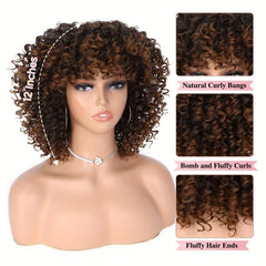 Short Kinky Curly Wig Ombre Brown Afro Wig