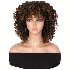 Short Kinky Curly Wig Ombre Brown Afro Wig