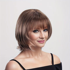 Short Bob Cut Wig with Bangs Synthetic Wig Heat Resistant