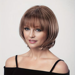 Short Bob Cut Wig with Bangs Synthetic Wig Heat Resistant