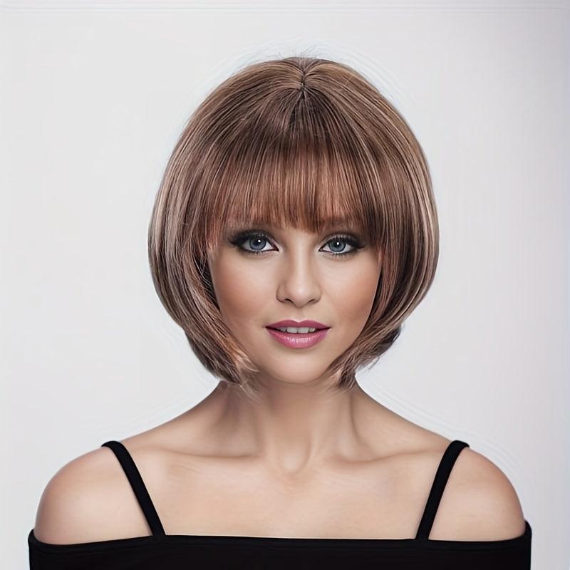 Short Bob Cut Wig with Bangs Synthetic Wig Heat Resistant