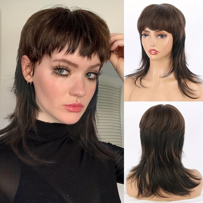 Grey Mullet Pixie Cut Wig with Bangs for Women