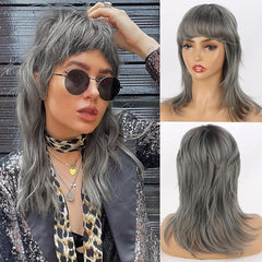 Grey Mullet Pixie Cut Wig with Bangs for Women
