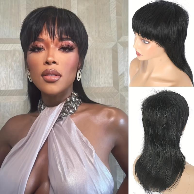 Grey Mullet Pixie Cut Wig with Bangs for Women