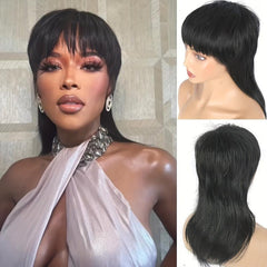 Grey Mullet Pixie Cut Wig with Bangs for Women