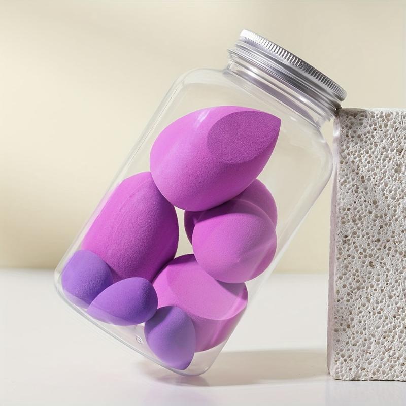 7pcs Colorful Makeup Sponge Set with Storage Bucket Dual Use Powder Puff