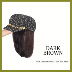 Women's Shoulder Length Straight Hair Beret Hat Wig 25.4cm Synthetic Full Wig