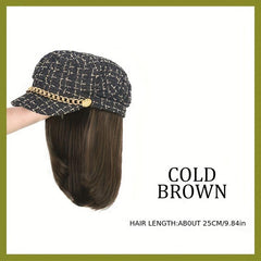 Women's Shoulder Length Straight Hair Beret Hat Wig 25.4cm Synthetic Full Wig