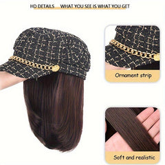 Women's Shoulder Length Straight Hair Beret Hat Wig 25.4cm Synthetic Full Wig