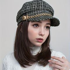 Women's Shoulder Length Straight Hair Beret Hat Wig 25.4cm Synthetic Full Wig