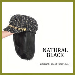 Women's Shoulder Length Straight Hair Beret Hat Wig 25.4cm Synthetic Full Wig