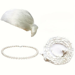Old Lady Costume Set with Wig, Glasses, Chains, Necklaces
