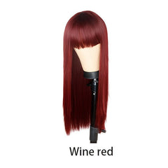 Long Straight Wig With Bangs Synthetic Wig Heat Resistant Natural Looking