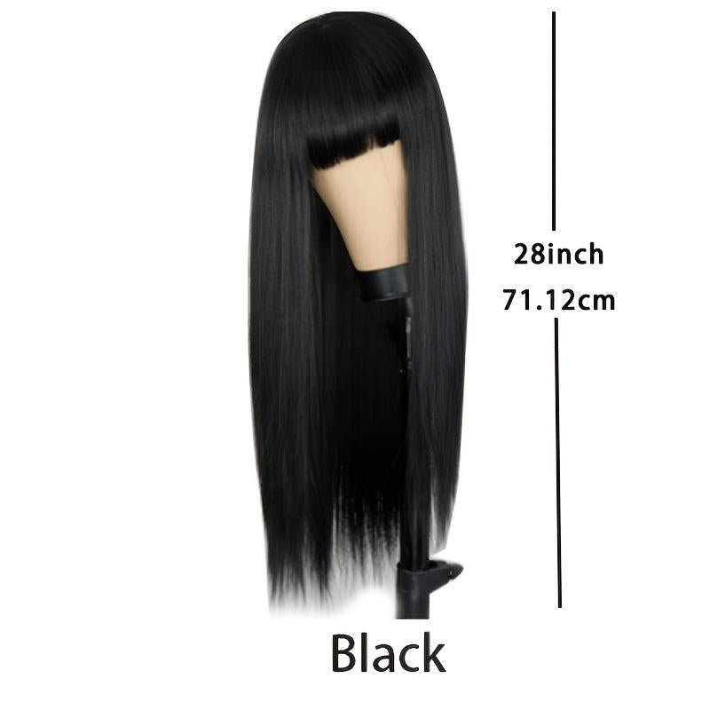 Long Straight Wig With Bangs Synthetic Wig Heat Resistant Natural Looking