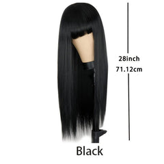 Long Straight Wig With Bangs Synthetic Wig Heat Resistant Natural Looking