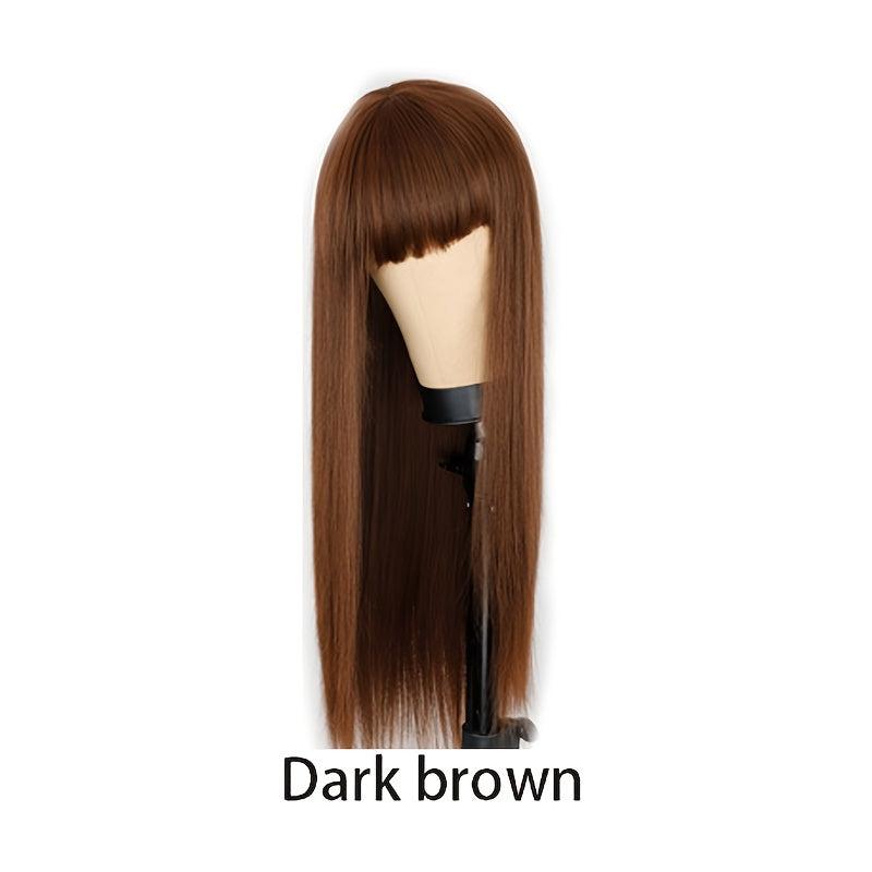Long Straight Wig With Bangs Synthetic Wig Heat Resistant Natural Looking