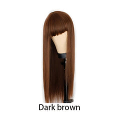 Long Straight Wig With Bangs Synthetic Wig Heat Resistant Natural Looking