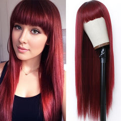 Long Straight Wig With Bangs Synthetic Wig Heat Resistant Natural Looking