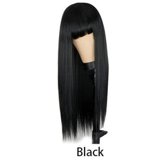 Long Straight Wig With Bangs Synthetic Wig Heat Resistant Natural Looking