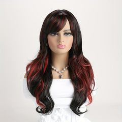 Long Wavy Red Wig With Bangs Natural Heat Resistant Hair