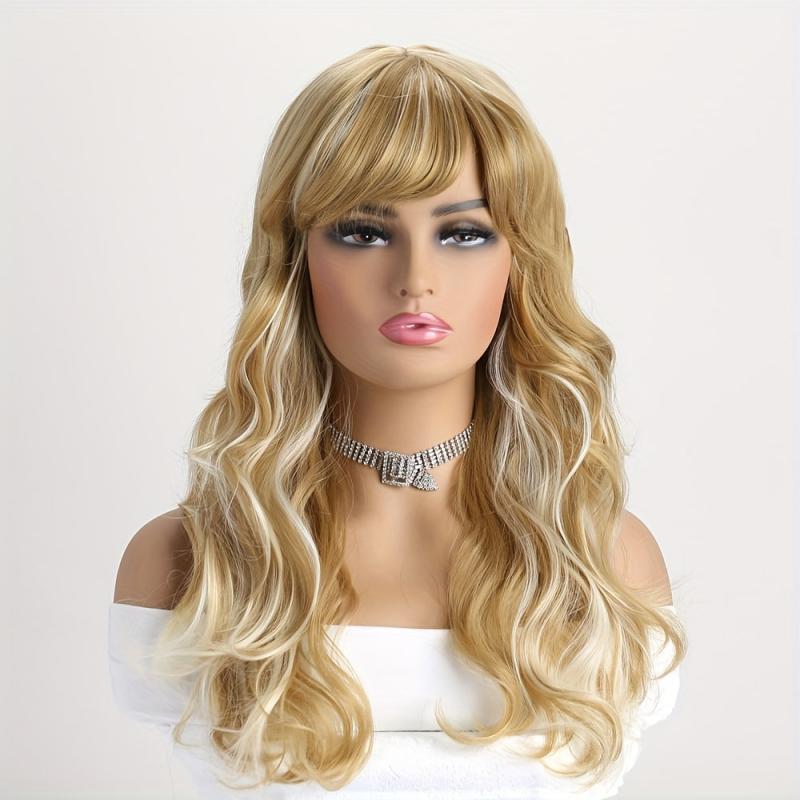 Long Wavy Red Wig With Bangs Natural Heat Resistant Hair
