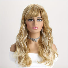 Long Wavy Red Wig With Bangs Natural Heat Resistant Hair