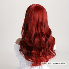 Long Wavy Red Wig With Bangs Natural Heat Resistant Hair