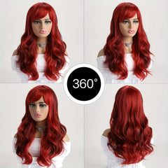 Long Wavy Red Wig With Bangs Natural Heat Resistant Hair