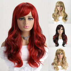 Long Wavy Red Wig With Bangs Natural Heat Resistant Hair