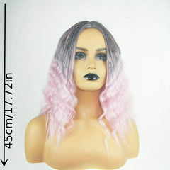 Ombre Light Pink Short Straight Wig Bob Middle Part Women Synthetic Hair