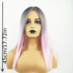 Ombre Light Pink Short Straight Wig Bob Middle Part Women Synthetic Hair