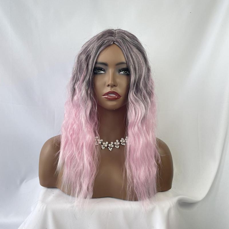 Ombre Light Pink Short Straight Wig Bob Middle Part Women Synthetic Hair