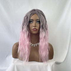 Ombre Light Pink Short Straight Wig Bob Middle Part Women Synthetic Hair