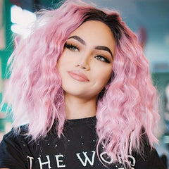 Ombre Light Pink Short Straight Wig Bob Middle Part Women Synthetic Hair
