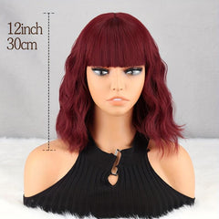 Short Wavy Red Wig with Bangs for Women