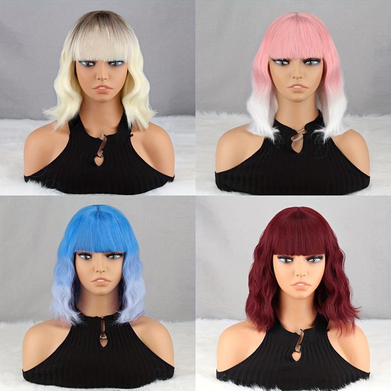 Short Wavy Red Wig with Bangs for Women
