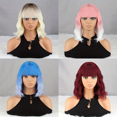 Short Wavy Red Wig with Bangs for Women