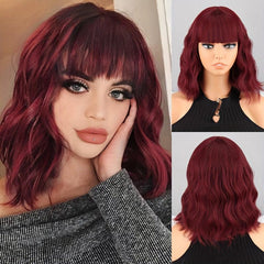 Short Wavy Red Wig with Bangs for Women