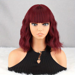 Short Wavy Red Wig with Bangs for Women