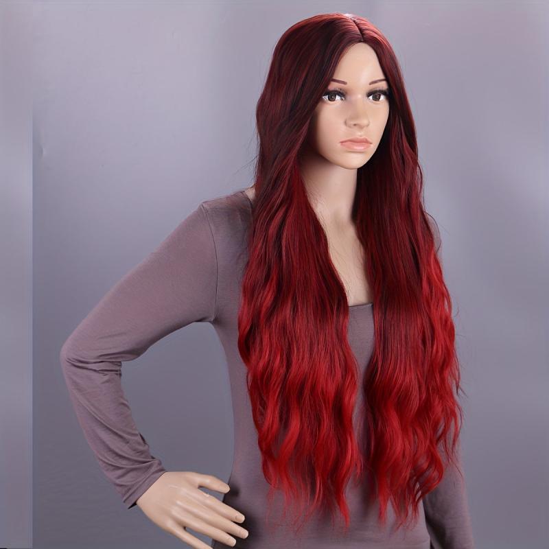 Long Burgundy Wavy Wig - Curly Hair Synthetic Heat Resistant Fiber