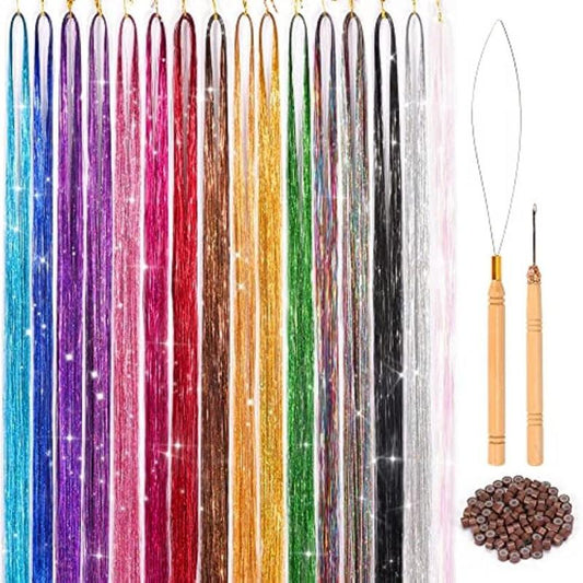 16 Colors Hair Tinsel Kit - 3300 Strands Tinsel Hair Extensions
