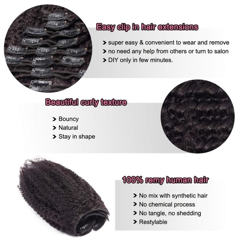 8 Pcs Afro Curly Clip In Human Hair Extensions